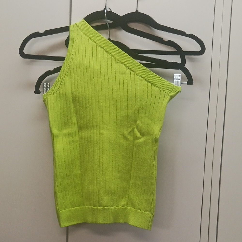 Lime Green One-Shoulder Ribbed Top
